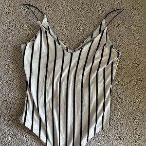 gaze black and white striped body suite in size xtra small